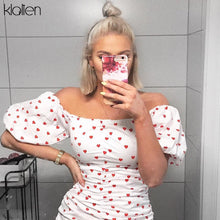 Load image into Gallery viewer, Off Shoulder Short Sleeve Heart Print Dress