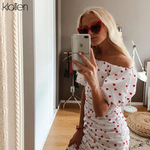 Load image into Gallery viewer, Off Shoulder Short Sleeve Heart Print Dress