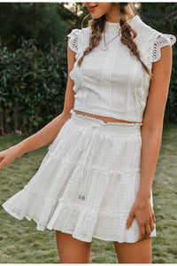 Lace Up A-line Cotton Skirt