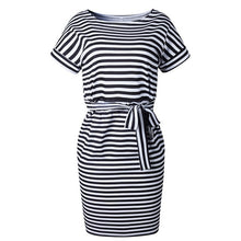Load image into Gallery viewer, Casual Short O-neck Striped Dress