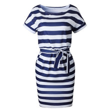 Load image into Gallery viewer, Casual Short O-neck Striped Dress