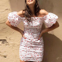 Load image into Gallery viewer, Off Shoulder Short Sleeve Heart Print Dress