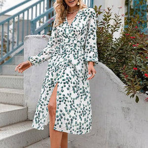 Green Leaf Print Dress