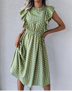 Vintage Ruffles Heart Dot Print Dress