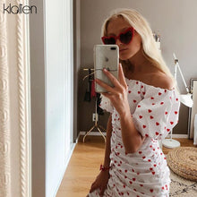 Load image into Gallery viewer, Off Shoulder Short Sleeve Heart Print Dress
