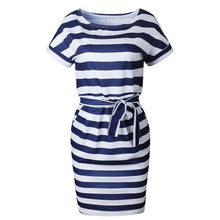 Load image into Gallery viewer, Casual Short O-neck Striped Dress

