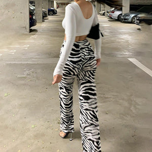 High Waist Zebra Print Pants